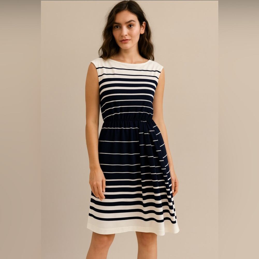 Ralph Lauren Navy and Cream Striped Mini Dress Size 2